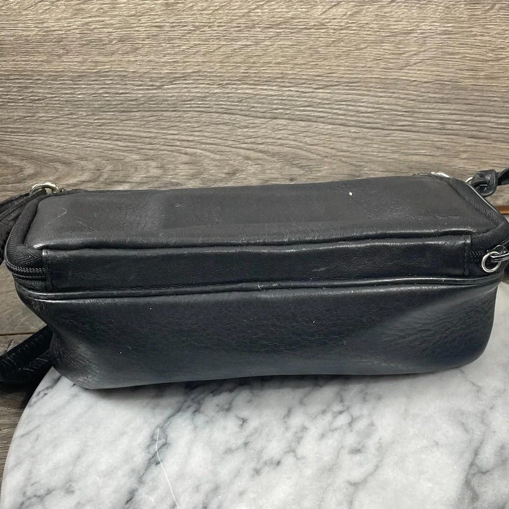 VTG Brighton Shoulder Bag Black Leather Croc Pockets Adjustable Retro Purse Y2K - Picture 11 of 16